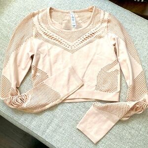 ALO Yoga Cream Knit Top with Mesh Accents